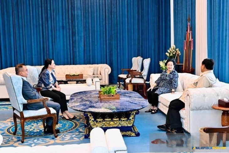 prabowo terima megawati di istana merdeka jakarta bersama puan maharani dan sufmi dasco ahmad