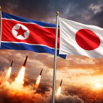 Korut kecam rencana Jepang kerahkan rudal jarak jauh dengan ilustrasi bendera Korea Utara dan Jepang di tengah ketegangan militer