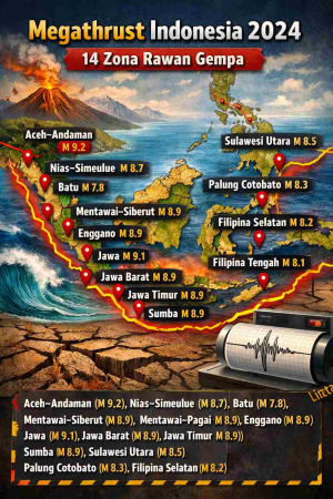 peta megathrust Indonesia 2024 zona rawan gempa besar
