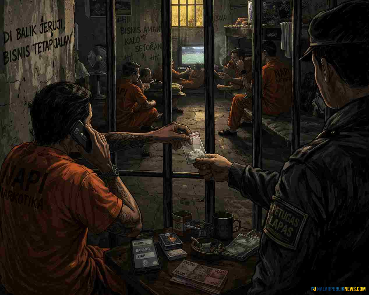 peredaran narkoba di lapas dalam ilustrasi transaksi ilegal di dalam penjara.