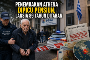 penembakan Athena dipicu pensiun, lansia 89 tahun ditahan polisi Yunani.
