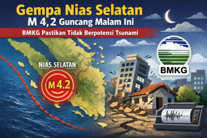 gempa Nias Selatan M 4,2 malam ini BMKG tidak berpotensi tsunami.