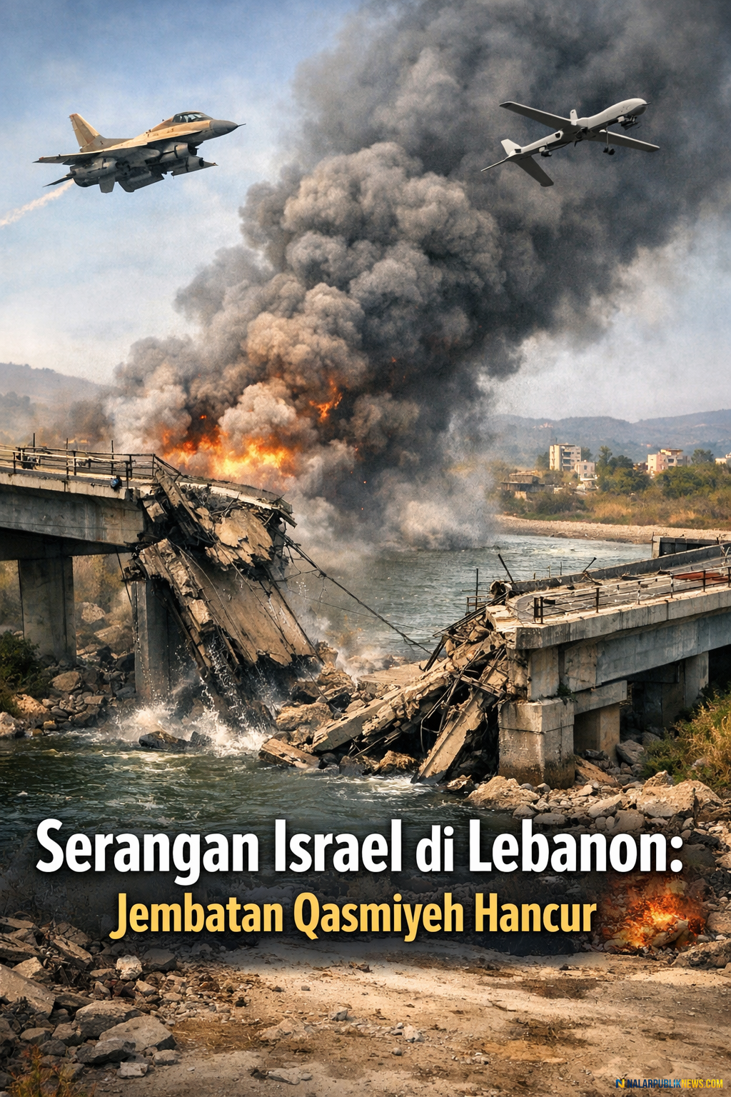 serangan Israel di Lebanon menghancurkan jembatan Qasmiyeh di wilayah selatan.