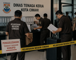 kejari cimahi geledah disnaker terkait dugaan korupsi pelatihan tenaga kerja.