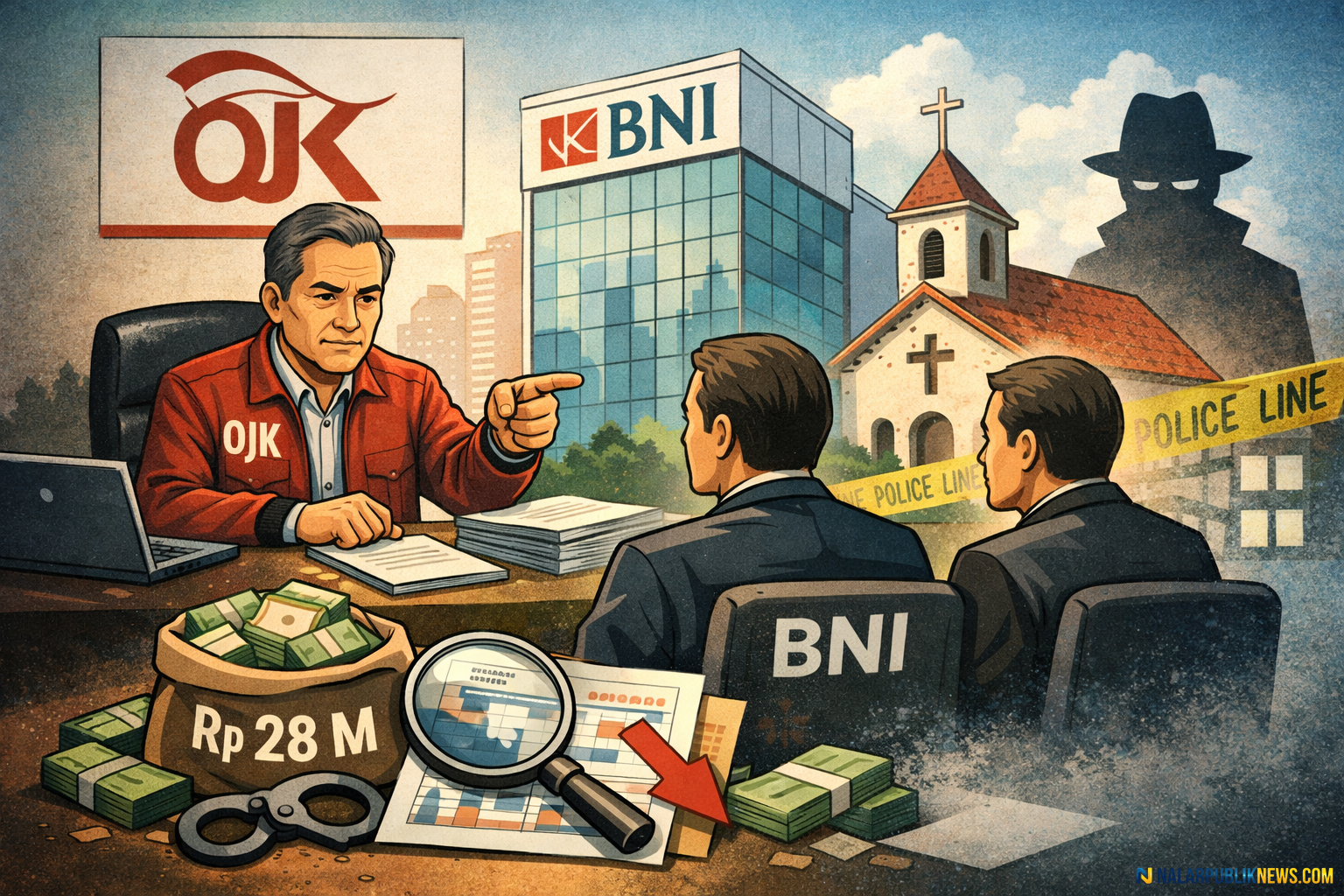 kasus penggelapan dana BNI saat OJK memanggil manajemen bank terkait dana Rp 28 miliar.