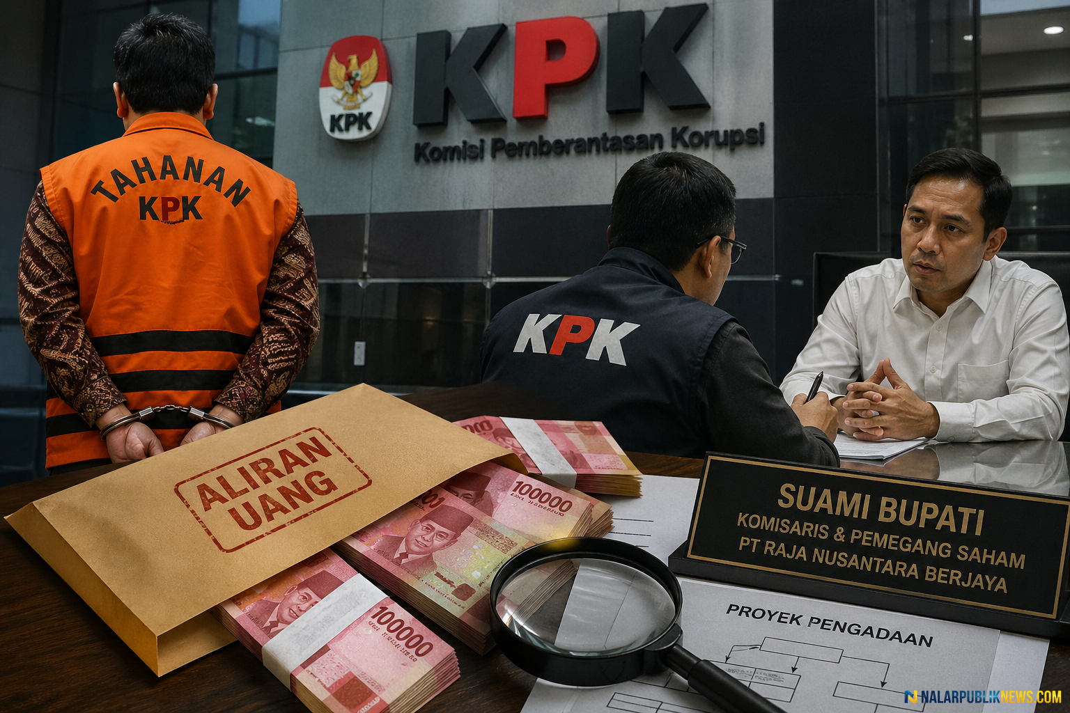 Suami Bupati Fadia dicecar KPK terkait aliran uang korupsi dalam proyek pengadaan.