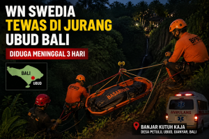 WN Swedia tewas di jurang Ubud Bali saat proses evakuasi oleh tim SAR di Desa Petulu Gianyar.