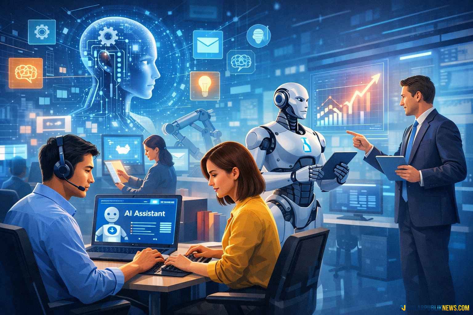 ilustrasi dampak AI dunia kerja terhadap produktivitas dan sistem kerja digital
