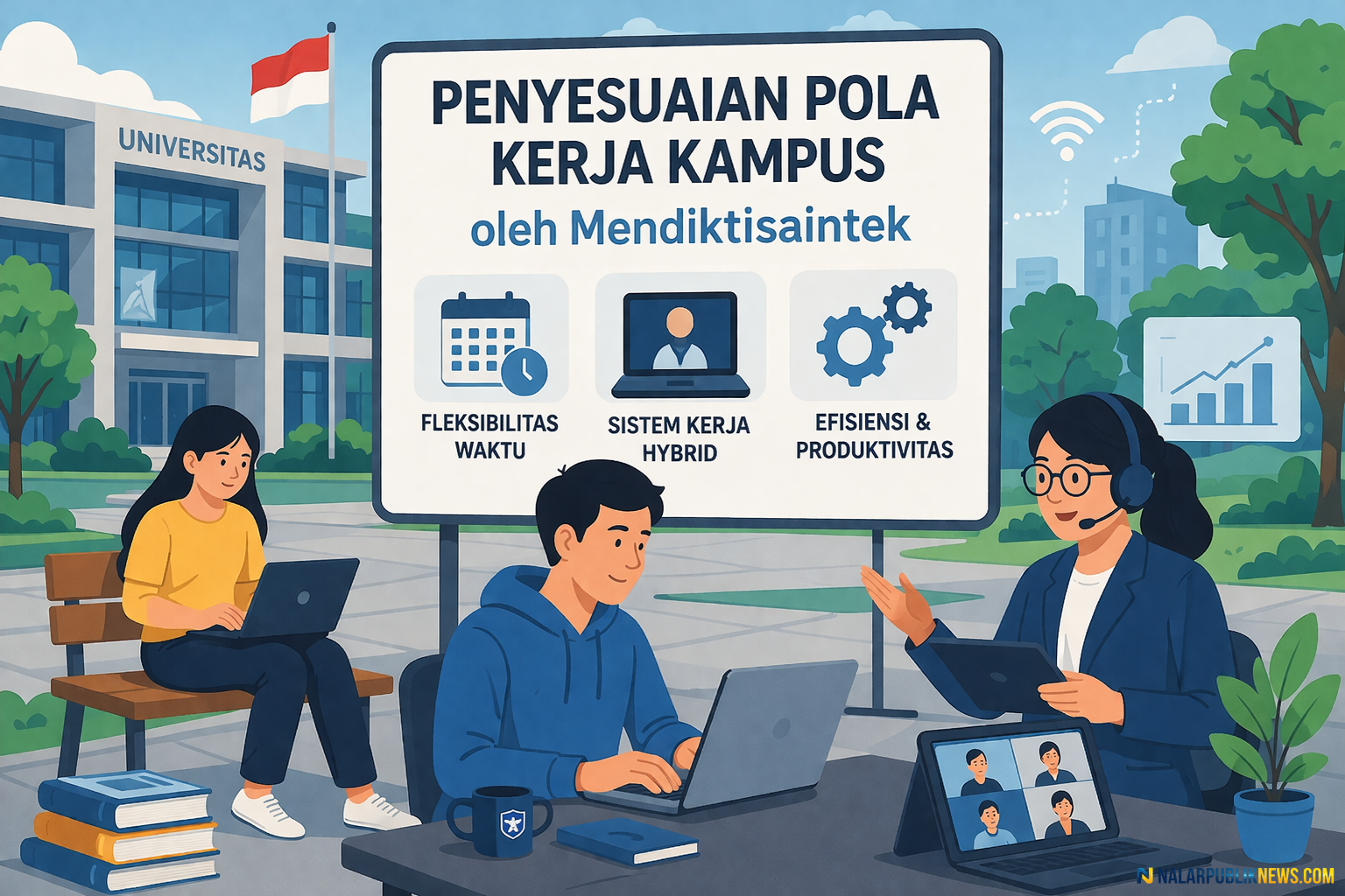 penyesuaian pola kerja kampus dengan sistem hybrid di perguruan tinggi Indonesia.