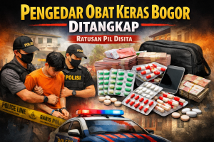 pengedar obat keras Bogor ditangkap polisi dengan barang bukti tramadol dan eximer.