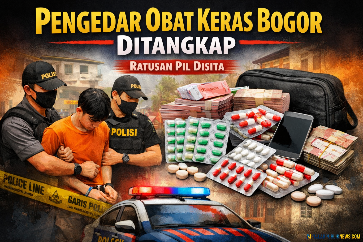pengedar obat keras Bogor ditangkap polisi dengan barang bukti tramadol dan eximer.