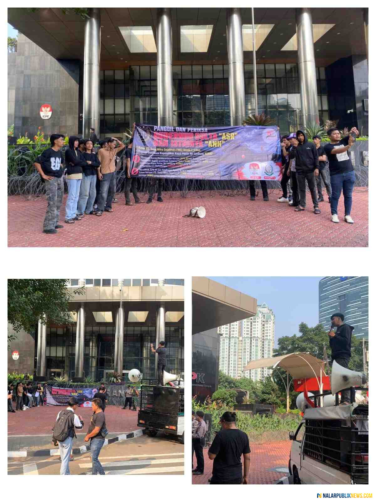 Mahasiswa menggelar aksi di depan Gedung KPK terkait dugaan gratifikasi kapal pesiar Gubernur Sultra.